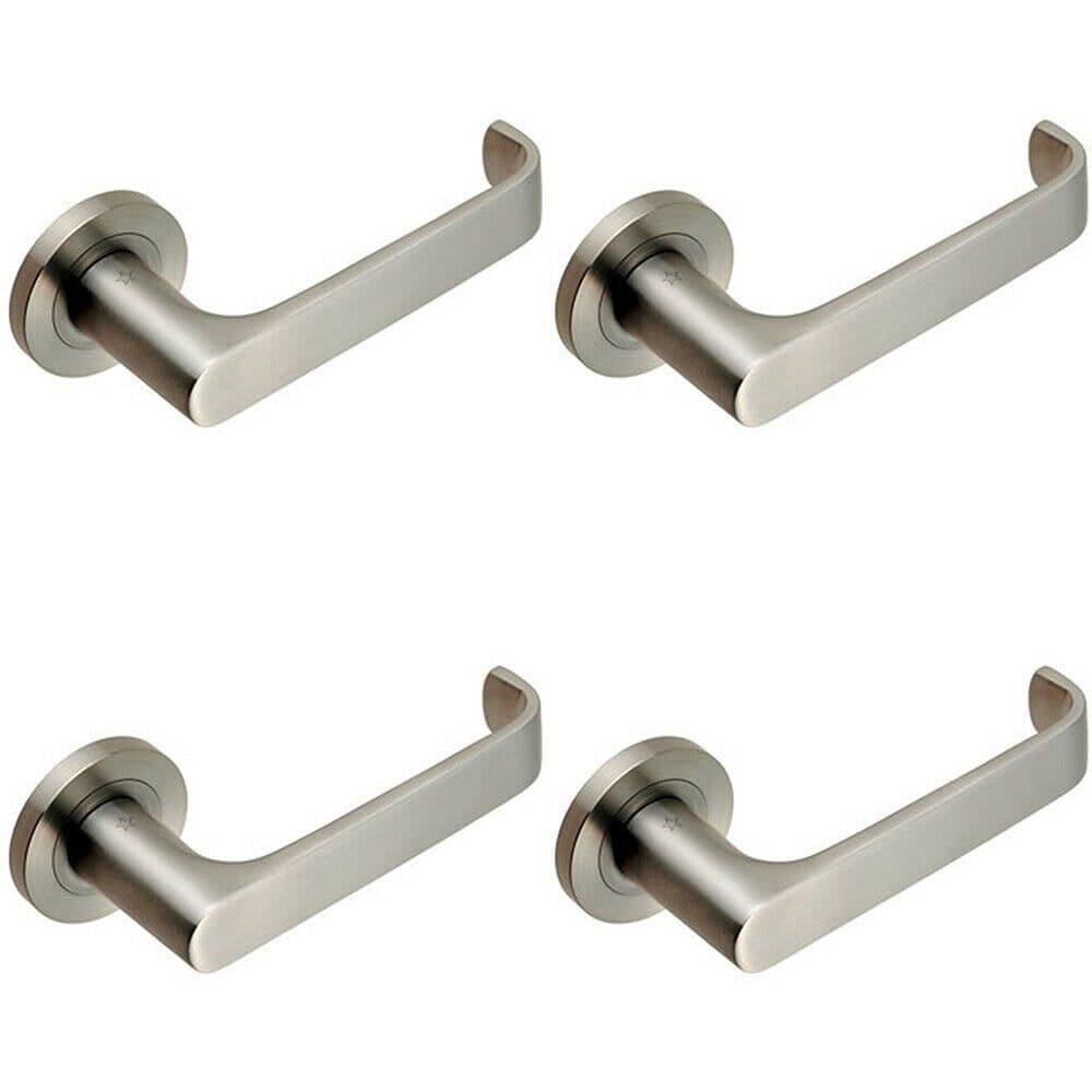 4x PAIR Straight Bold Faced Safety Handle Concealed Fix Round Satin Steel
