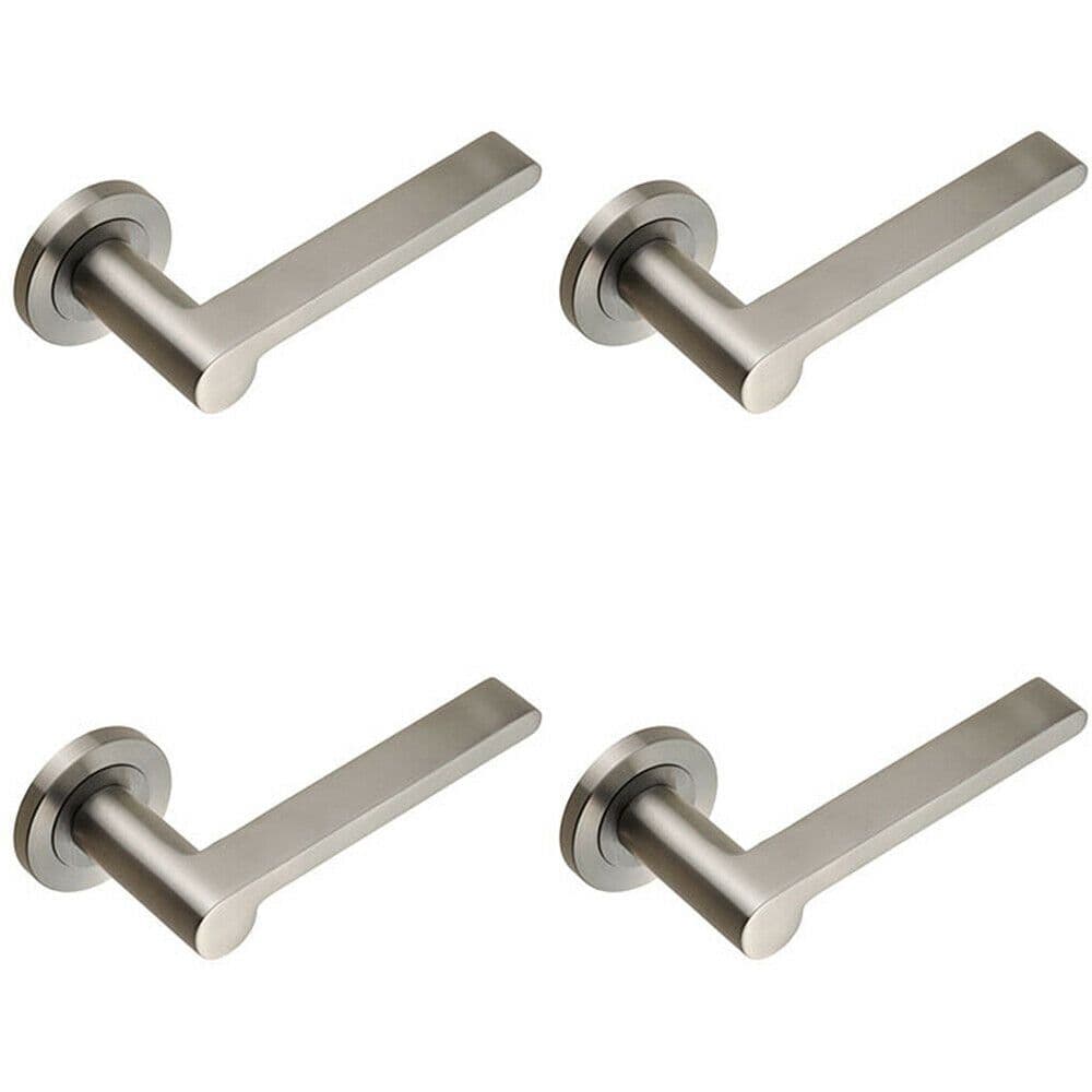4x PAIR Flat Bar Lever Rounded End on Round Concealed Fix Satin Steel