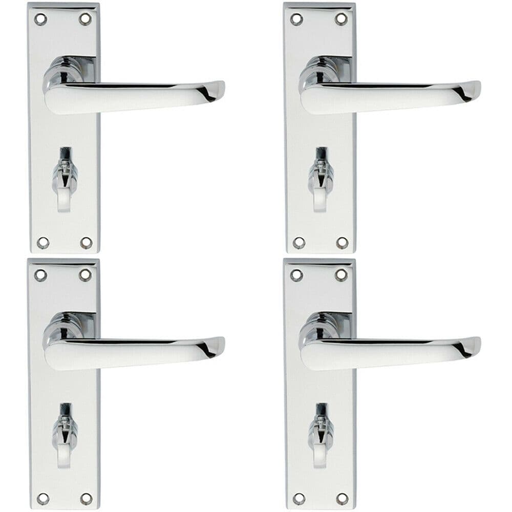 4x PAIR Straight Victorian Lever on Bathroom Backplate 150 x 42mm Chrome