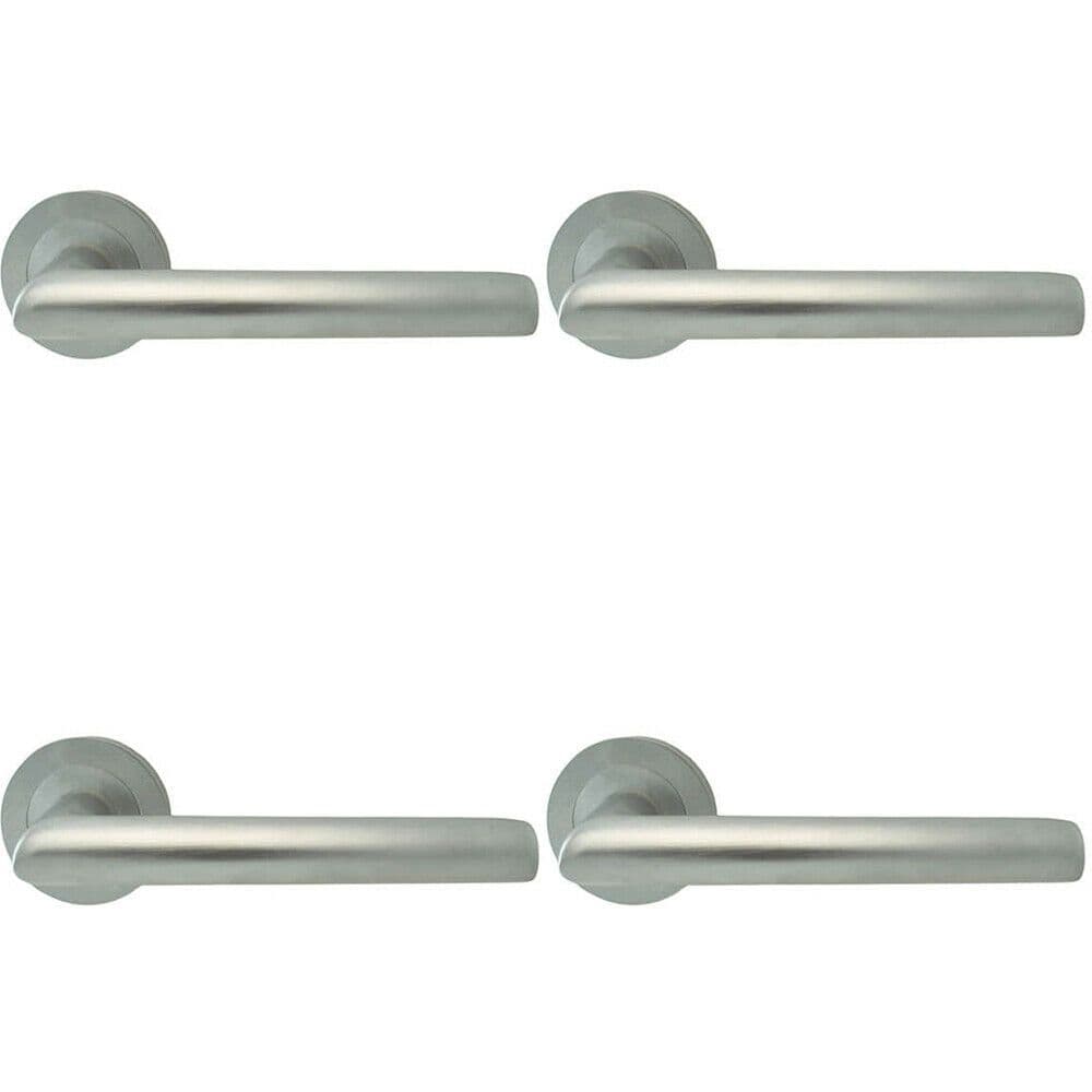 4x PAIR Straight Mitred Bar Handle on Round Rose Concealed Fix Satin Chrome