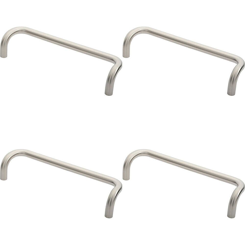 4x Cranked Door Pull Handle 19mm Dia 300mm Fixing Centres Satin Steel