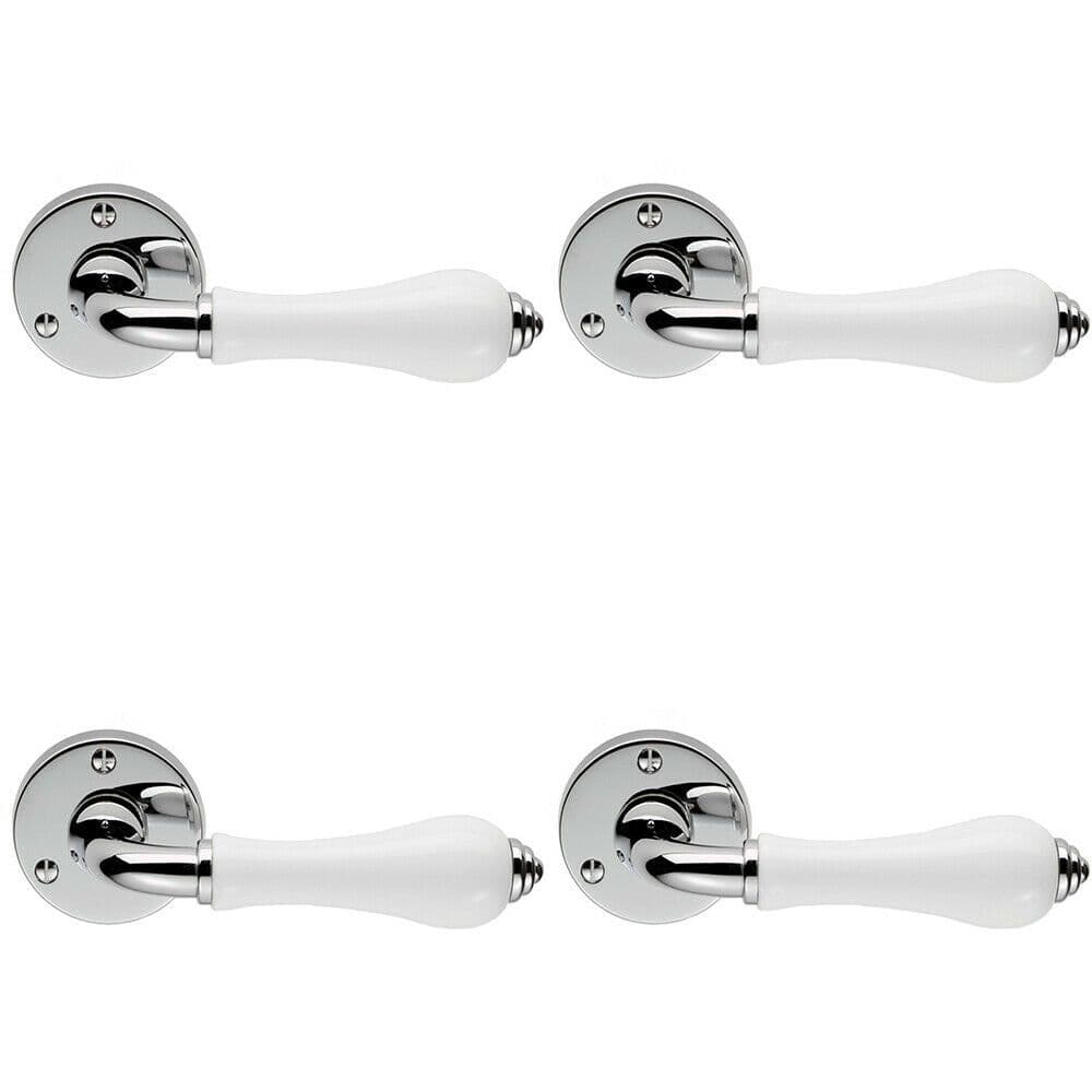 4x PAIR Porcelain Handle with Ringed Detailing 58mm Round Rose Polished Chrome