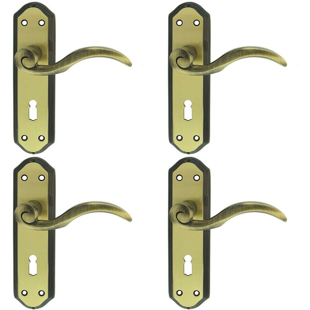 4x PAIR Spiral Sculpted Handle on Lock Backplate 180 x 48mm Florentine Bronze