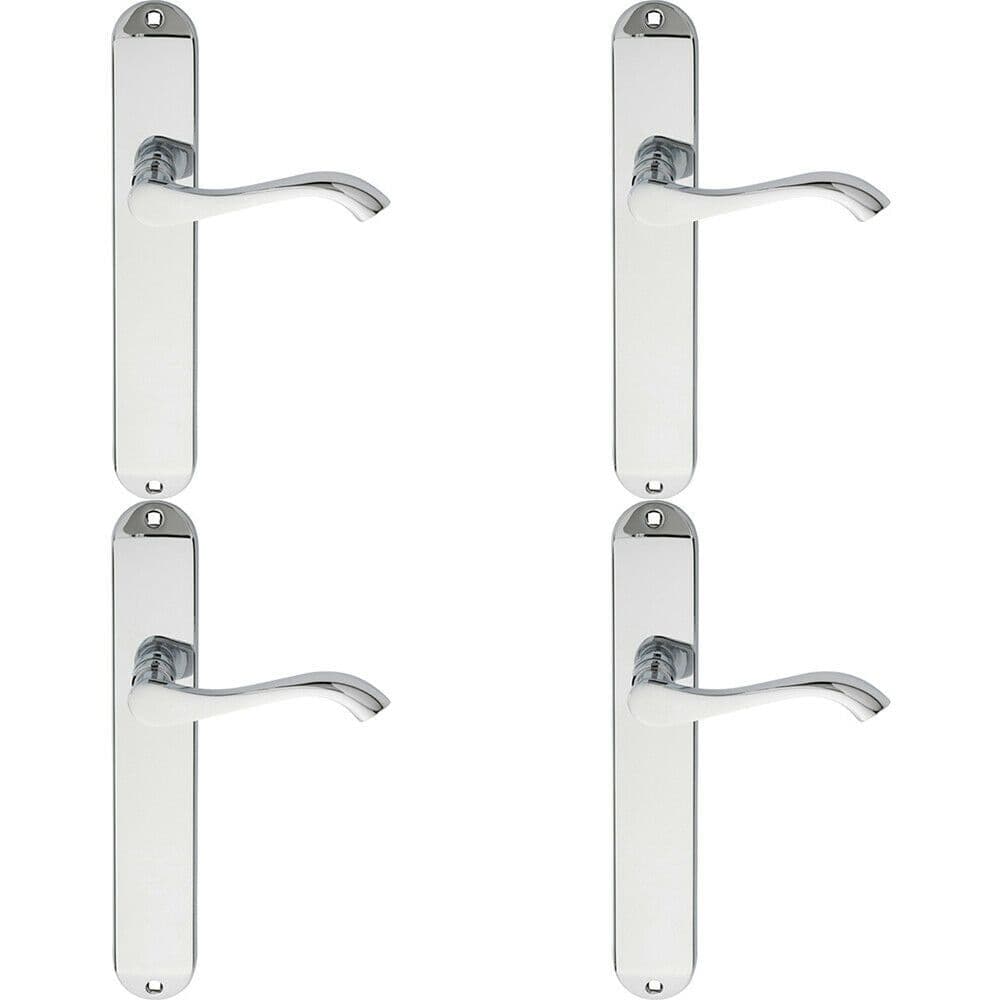 4x PAIR Curved Handle on Long Slim Latch Backplate 241 x 40mm Polished Chrome