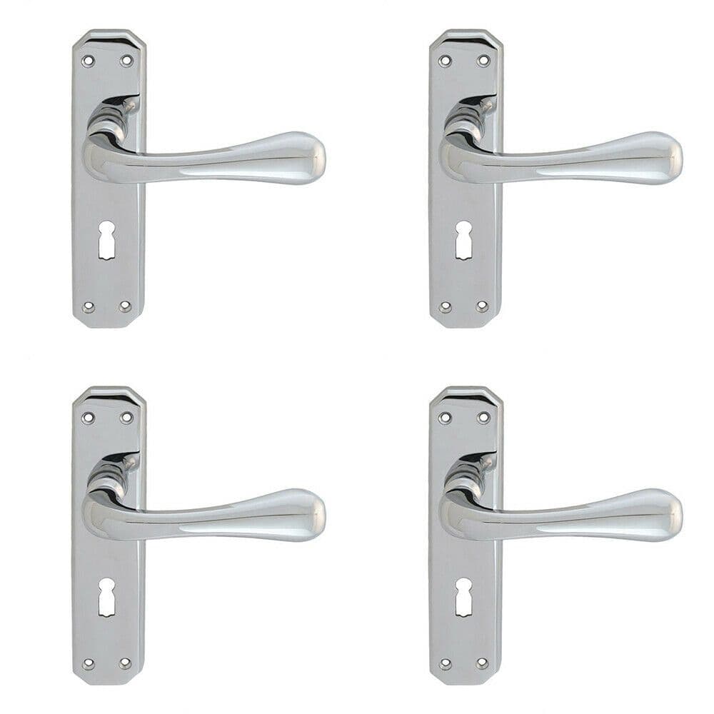 4x PAIR Heavy Duty Handle on Angular Lock Backplate 180 x 40mm Polished Chrome