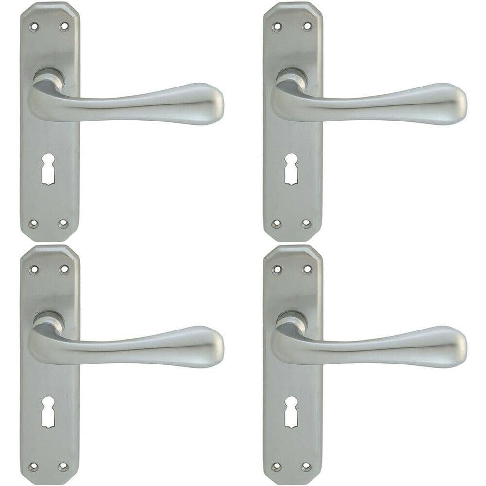 4x PAIR Heavy Duty Handle on Angular Lock Backplate 180 x 40mm Satin Chrome