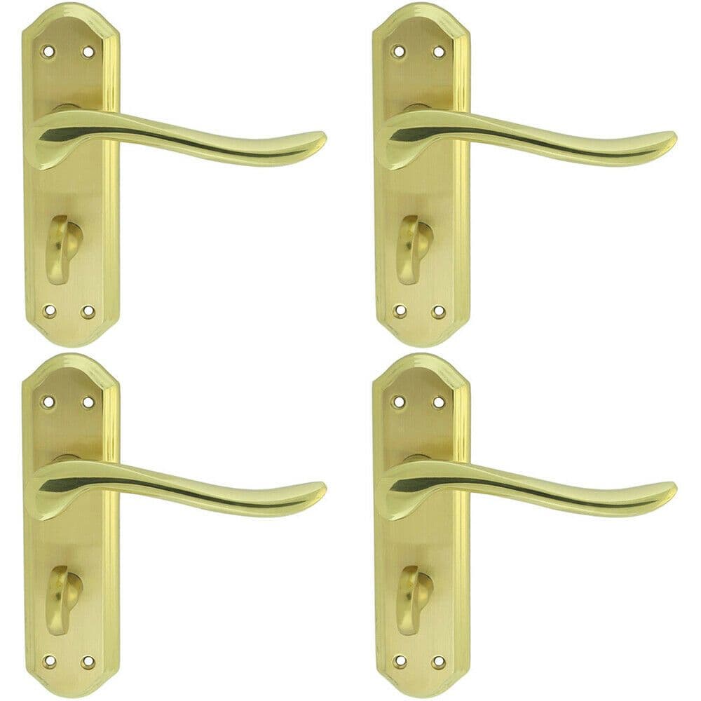 4x PAIR Curved Lever on Sculpted Bathroom Backplate 180 x 48mm Dual Brass