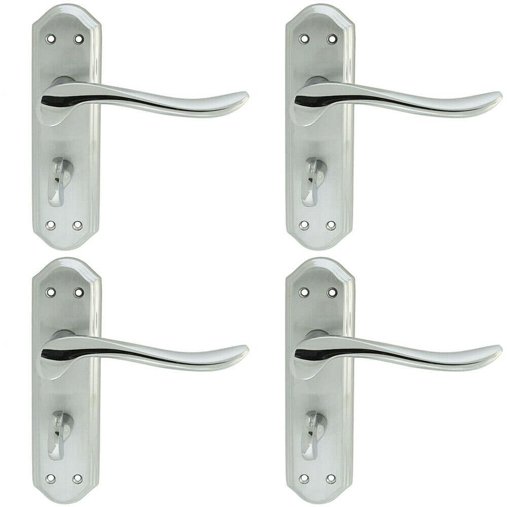 4x PAIR Curved Handle on Sculpted Bathroom Backplate 180 x 48mm Chrome