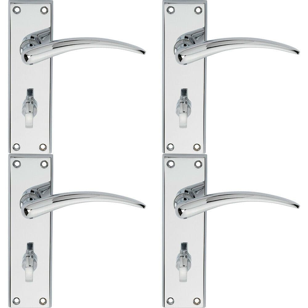 4x PAIR Slim Arched Door Lever on Bathroom Backplate 150 x 43mm Polished Chrome
