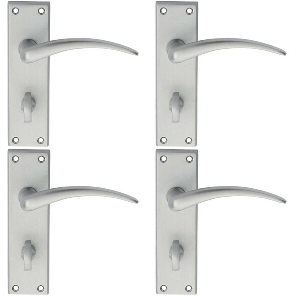 4x PAIR Slim Arched Door Handle on Bathroom Backplate 150 x 43mm Satin Chrome