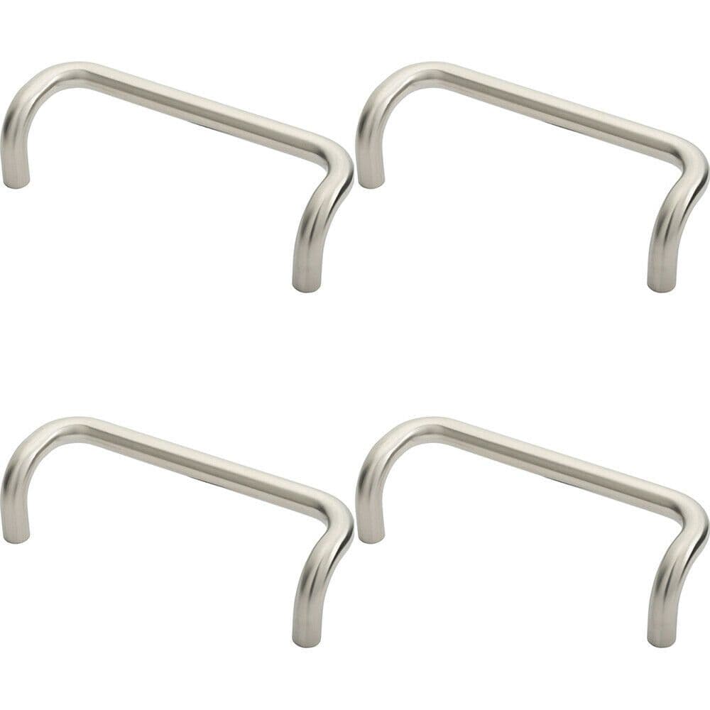 4x Cranked Door Pull Handle 19mm Dia 225mm Fixing Centres Satin Steel
