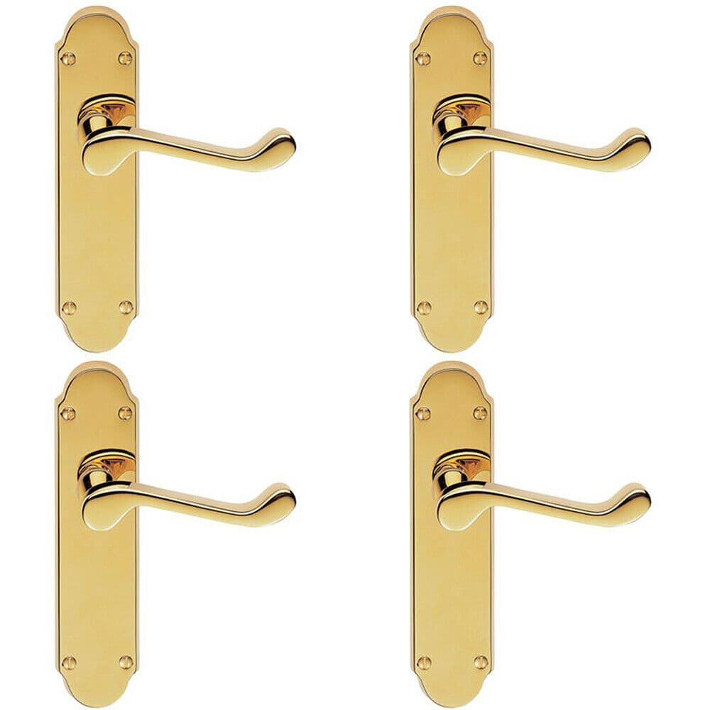 4x PAIR Victorian Upturned Handle on Latch Backplate 170 x 42mm Stainless Brass