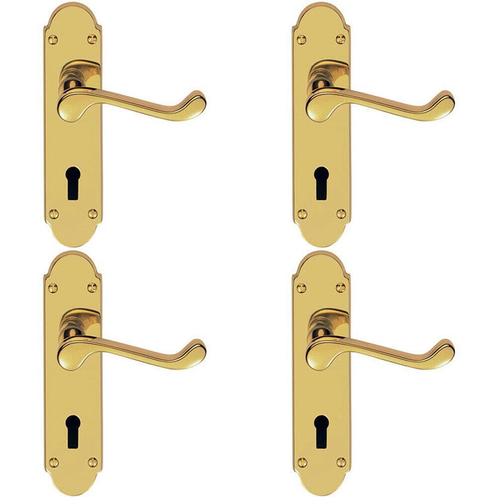 4x PAIR Victorian Upturned Handle on Lock Backplate 170 x 42mm Stainless Brass