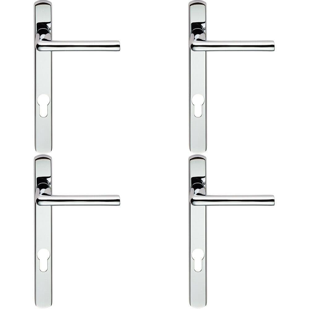 4x PAIR Straight Lever on Narrow Euro Lock Backplate 220 x 26mm Polished Chrome