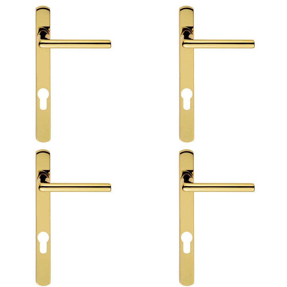 4x PAIR Straight Lever on Narrow Euro Lock Backplate 220 x 26mm Stainless Brass
