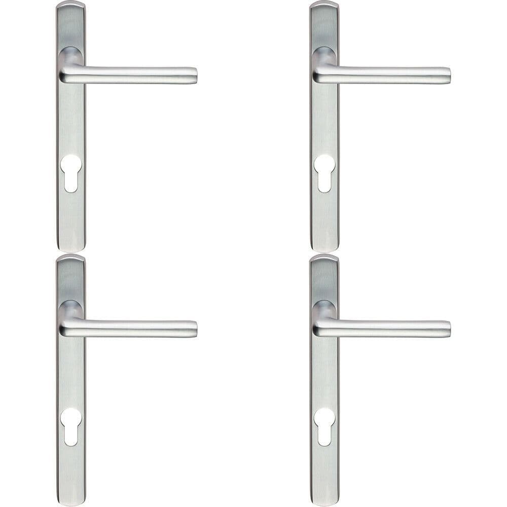 4x PAIR Straight Lever on Narrow Euro Lock Backplate 220 x 26mm Satin Chrome