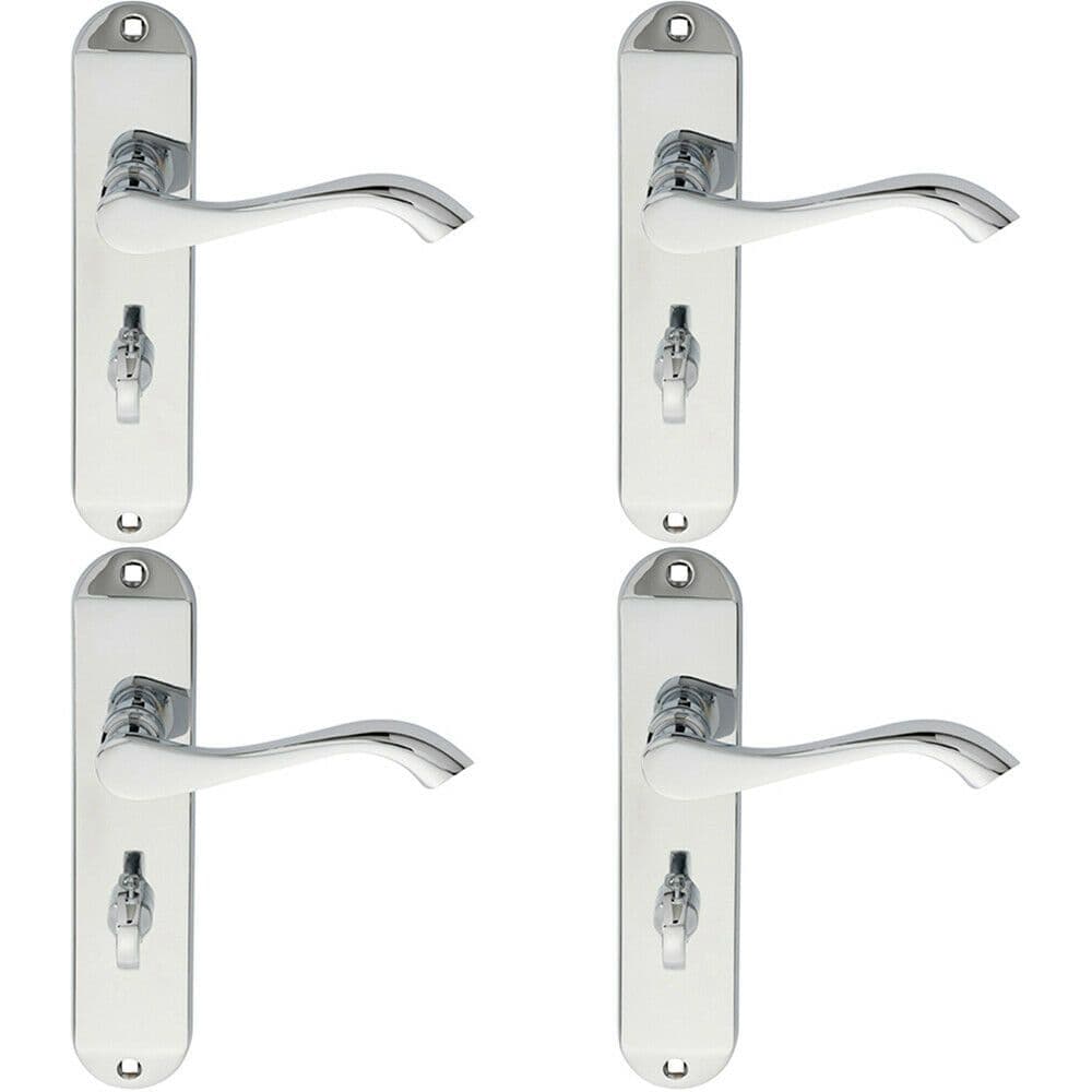 4x PAIR Curved Lever on Chamfered Bathroom Backplate 180 x 40mm Polished Chrome