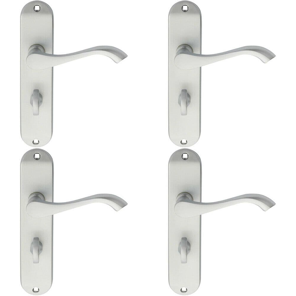 4x PAIR Curved Handle on Chamfered Bathroom Backplate 180 x 40mm Satin Chrome