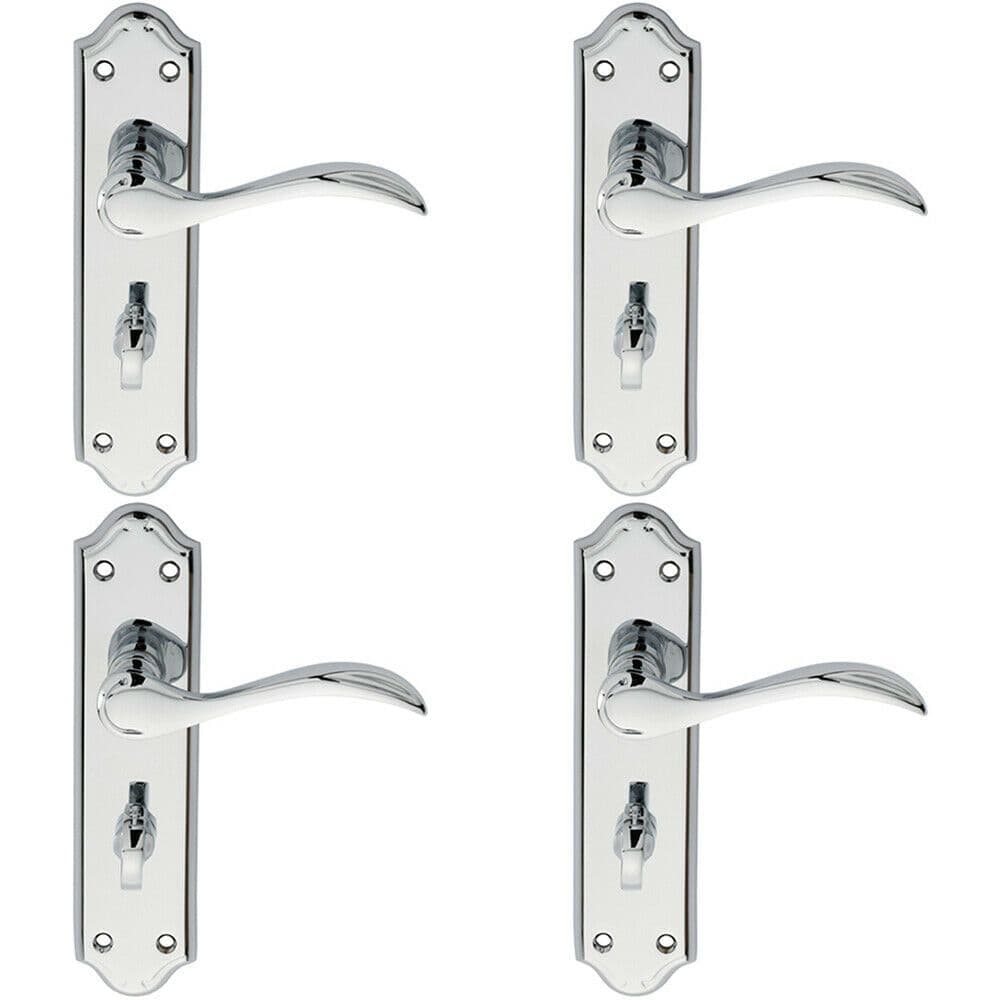 4x PAIR Curved Door Handle Lever on Bathroom Backplate 180 x 45mm Chrome