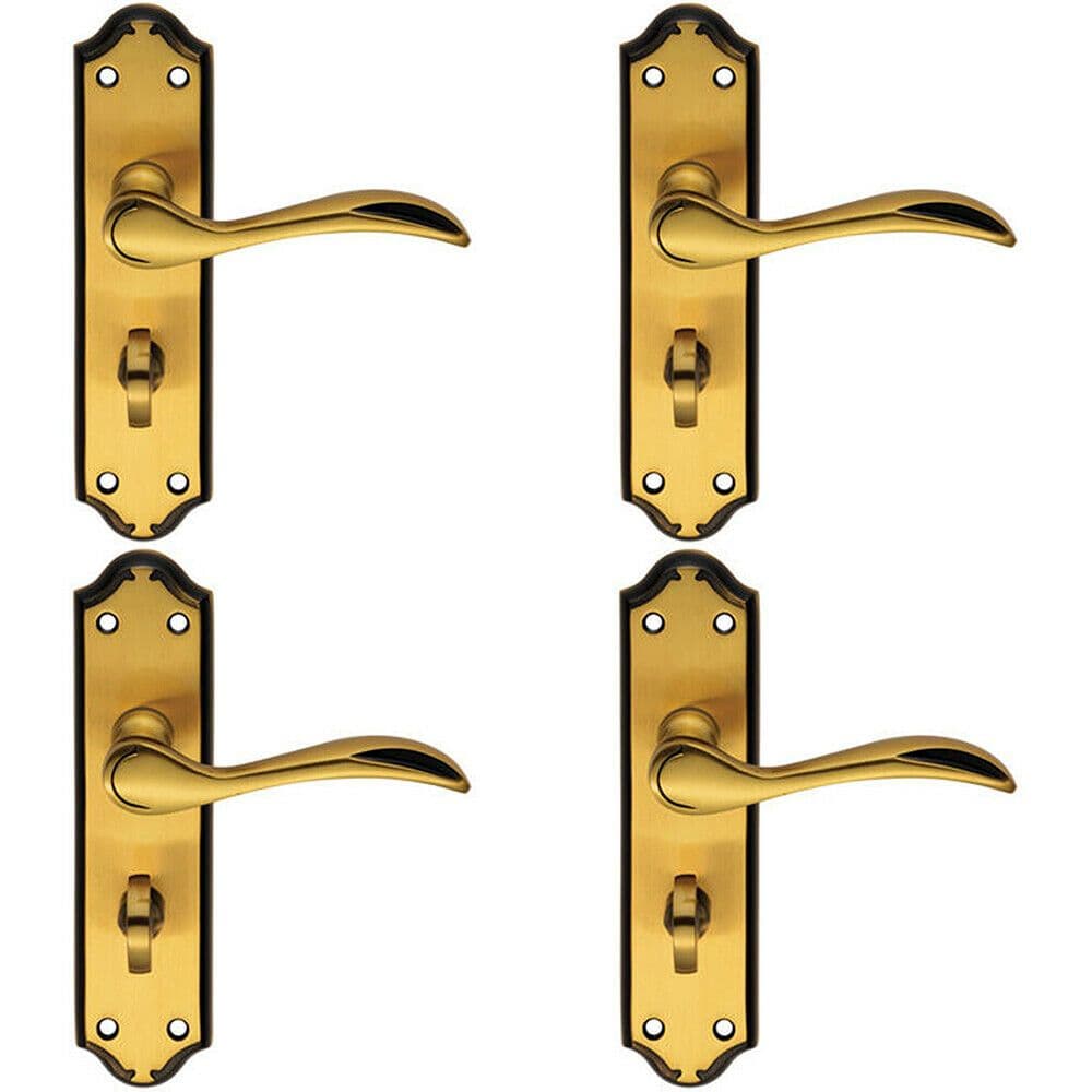 4x PAIR Curved Door Handle Lever on Bathroom Backplate 180 x 45mm Brushed Bronze