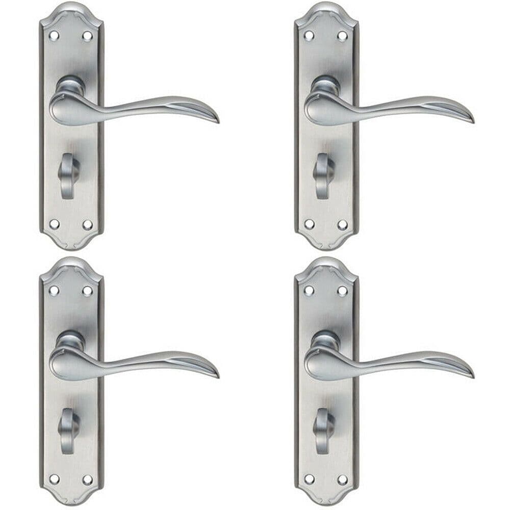 4x PAIR Curved Door Handle Lever on Bathroom Backplate 180 x 45mm Satin Chrome