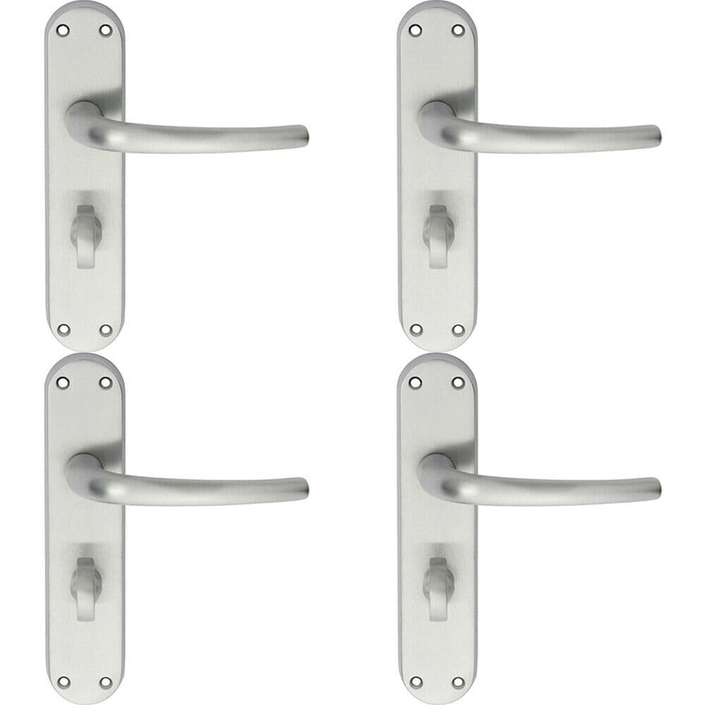 4x PAIR Slim Round Bar Lever on Shaped Bathroom Backplate 185 x 40mm Chrome