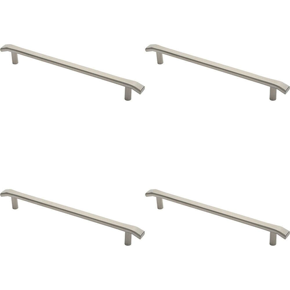 4x Flat Bar Pull Handle Chamfered Edges 400mm Fixing Centres Satin Steel