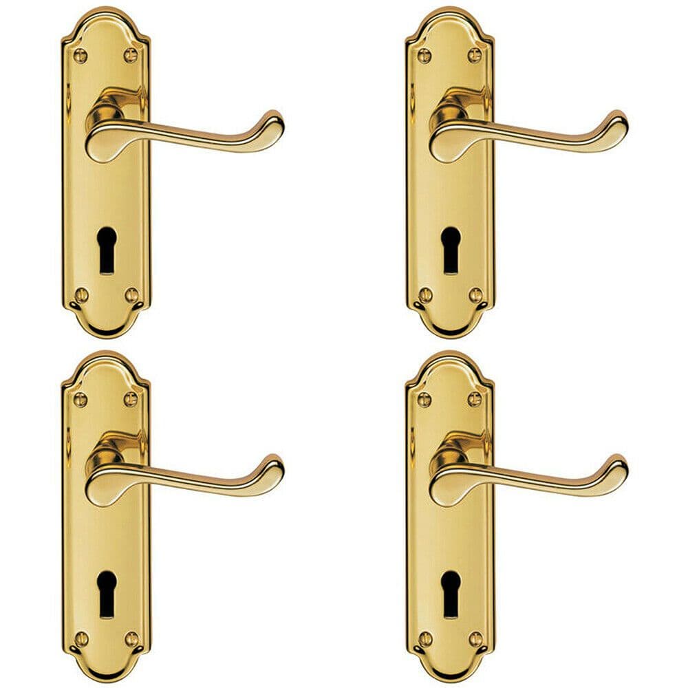 4x PAIR Victorian Upturned Handle on Lock Backplate 168 x 47mm Stainless Brass