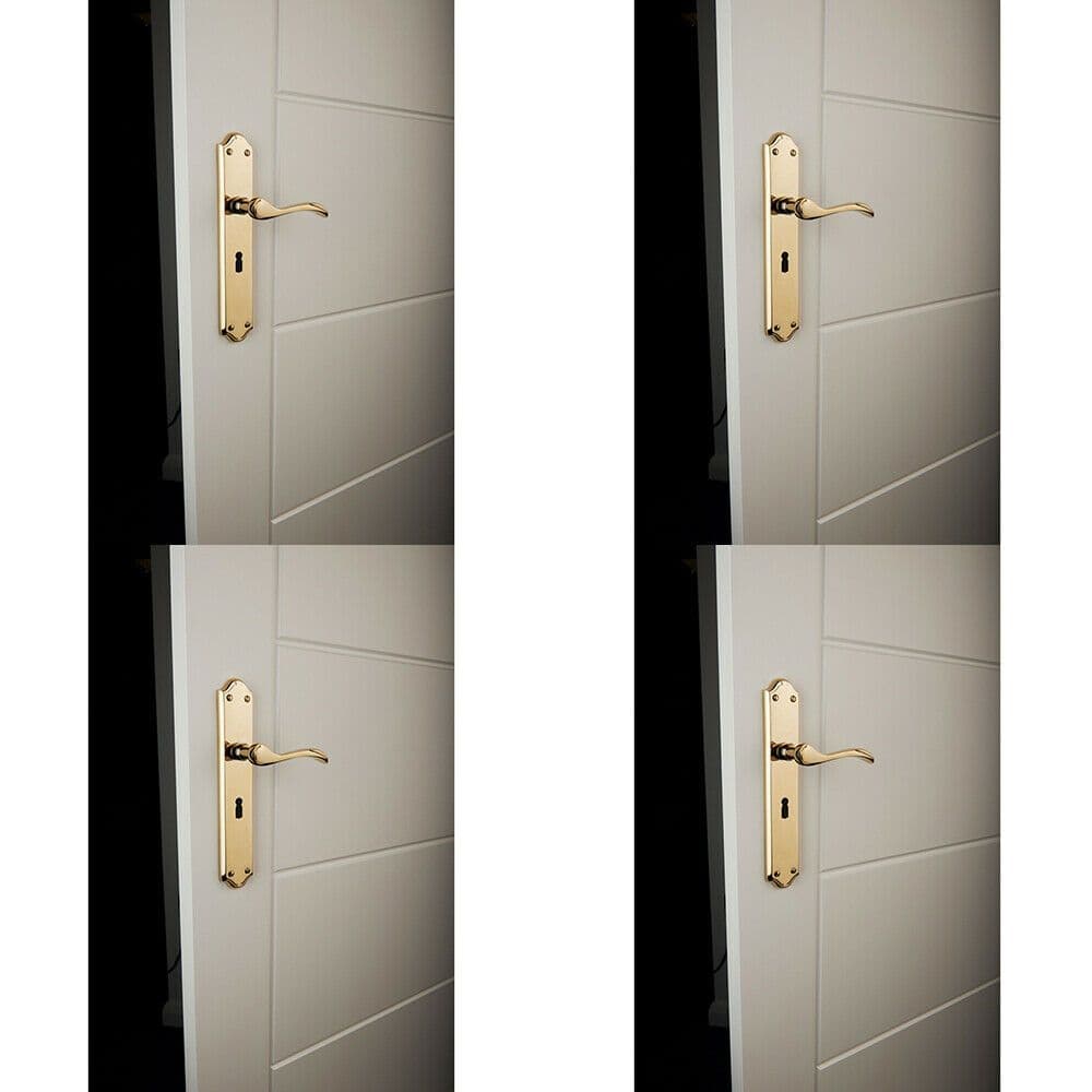 4x PAIR Curved Handle on Long Lock Backplate 245 x 45mm Polished Chrome