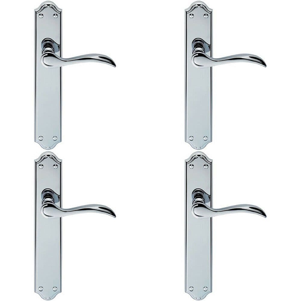 4x PAIR Curved Handle on Long Latch Backplate 245 x 45mm Polished Chrome