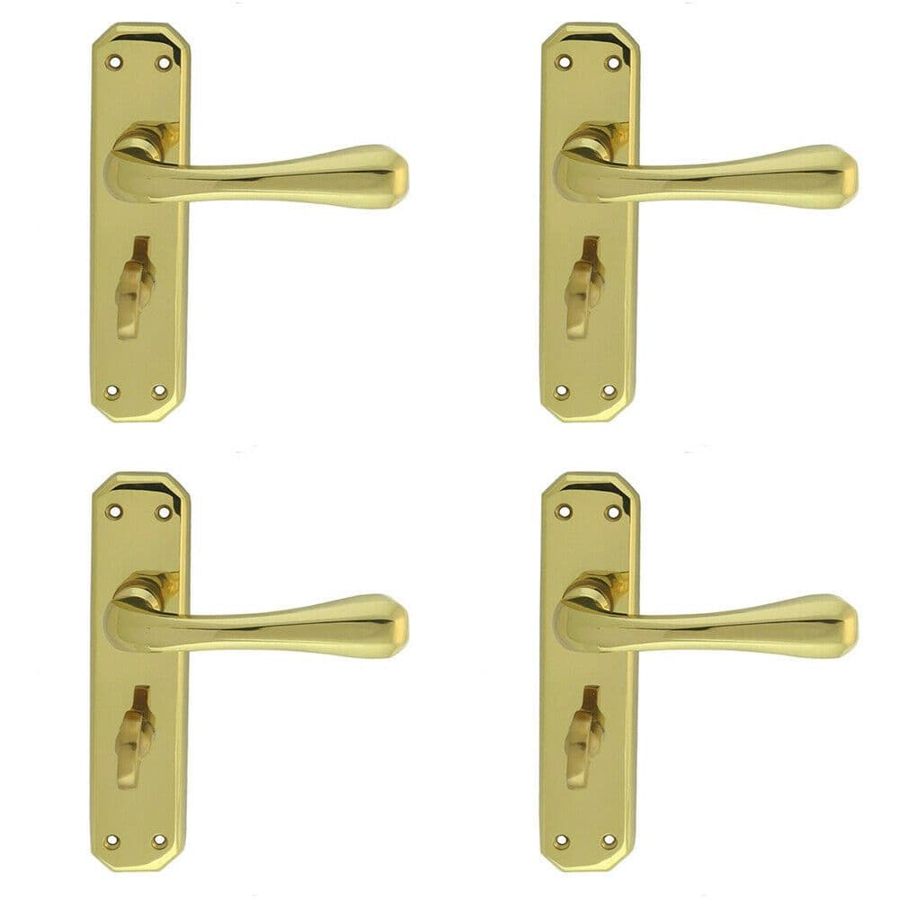 4x PAIR Heavy Duty Lever on Angular Bathroom Backplate 180 x 40mm Polished Brass