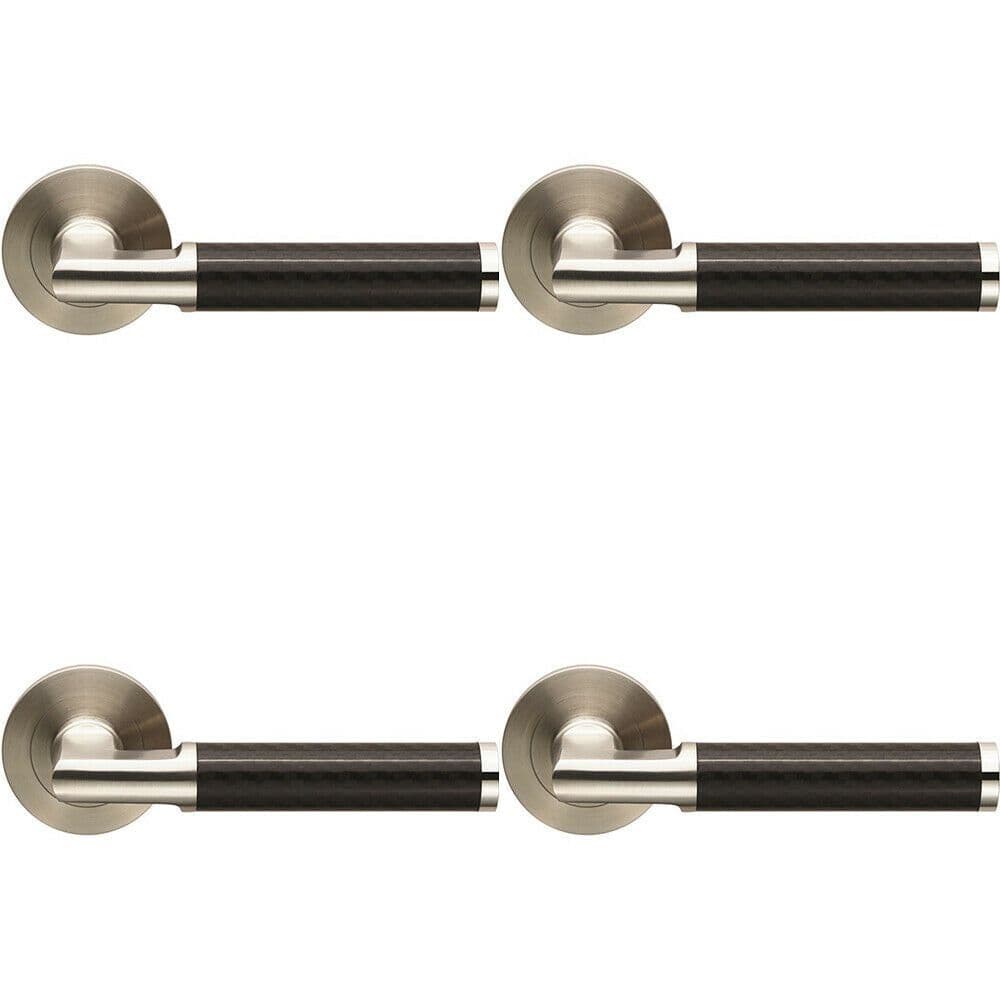 4x PAIR Carbon Fibre Round Bar Handle on Round Concealed Fix Satin Steel