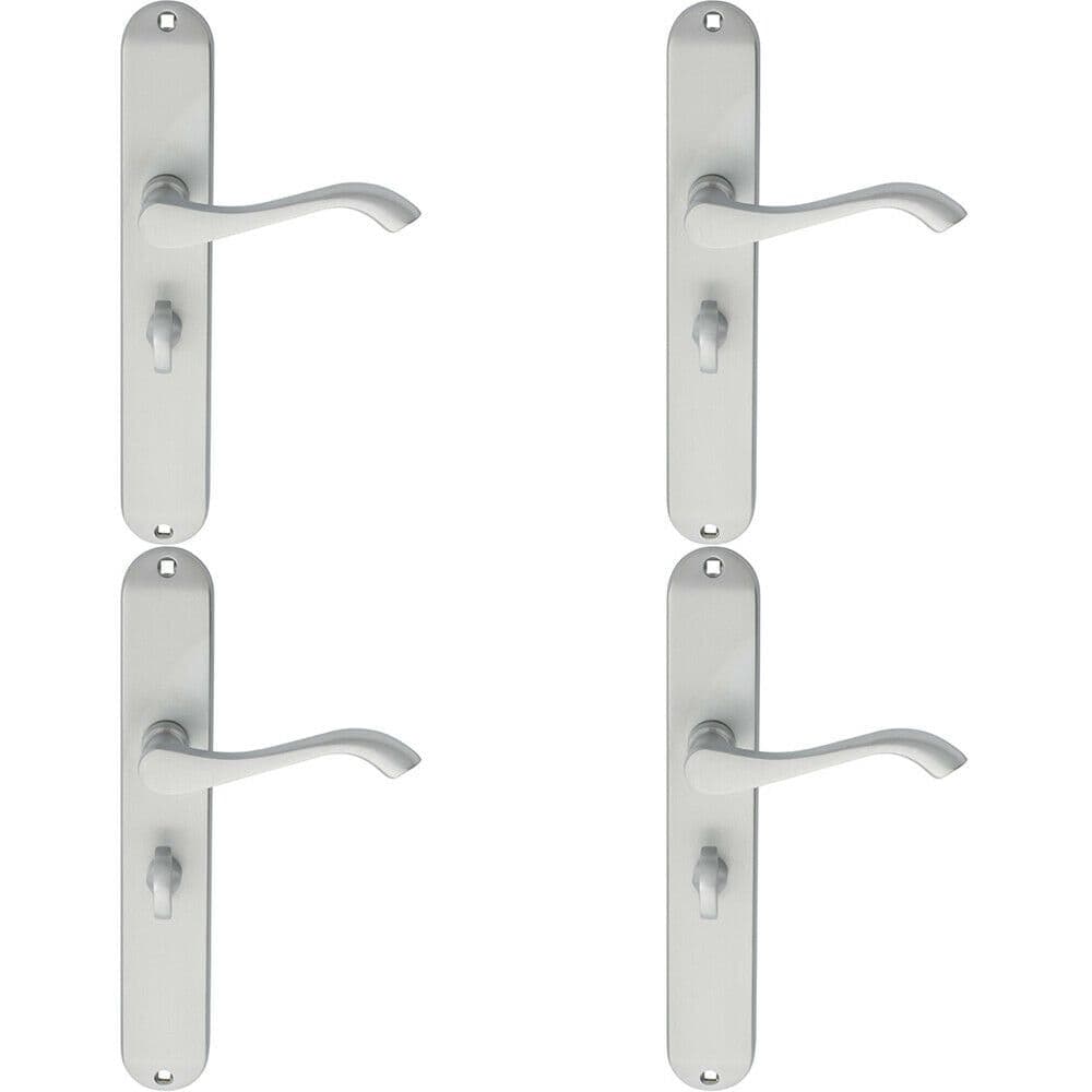 4x PAIR Curved Handle on Long Slim Bathroom Backplate 241 x 40mm Satin Chrome