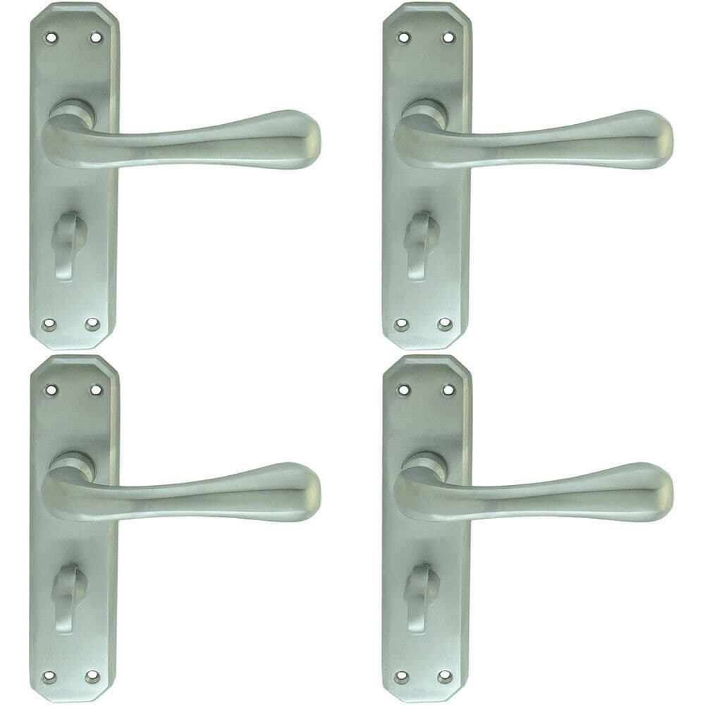 4x PAIR Heavy Duty Handle on Angular Bathroom Backplate 180 x 40mm Satin Chrome