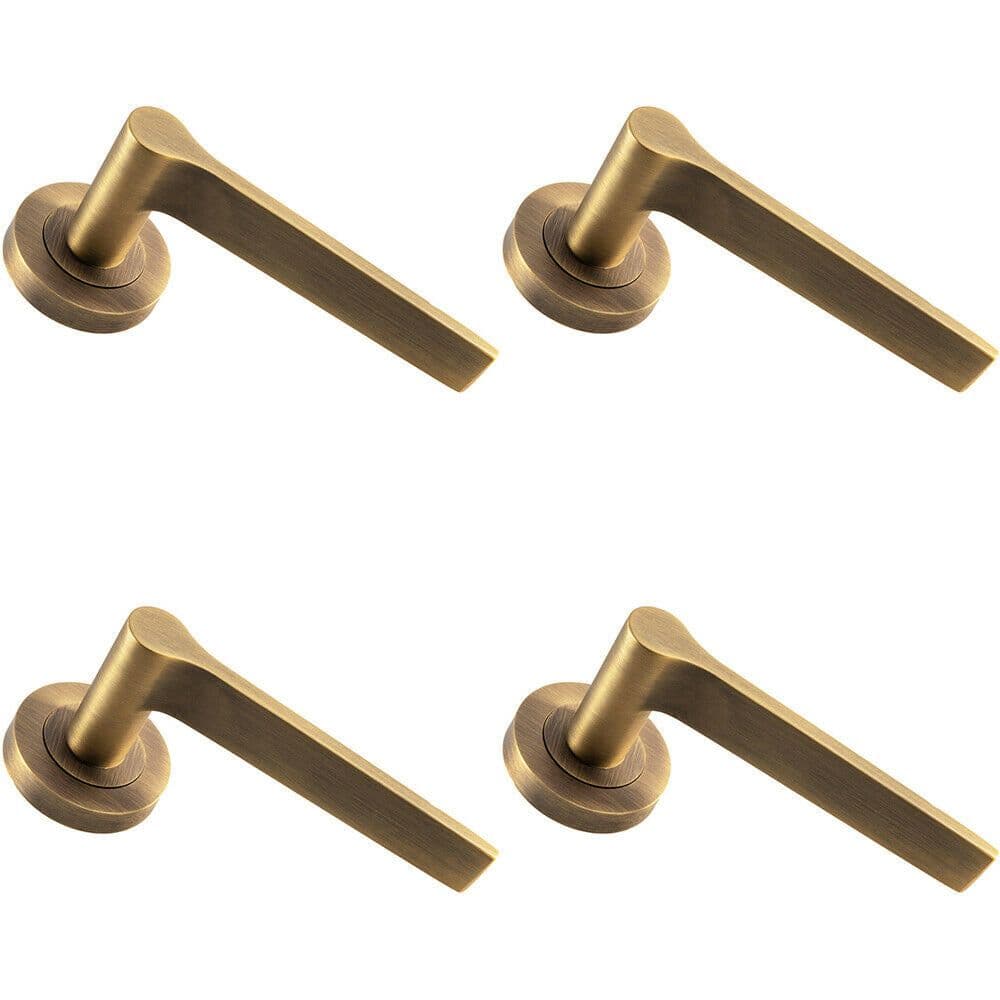 4x PAIR Straight Rounded Handle on Round Concealed Fix Antique Brass