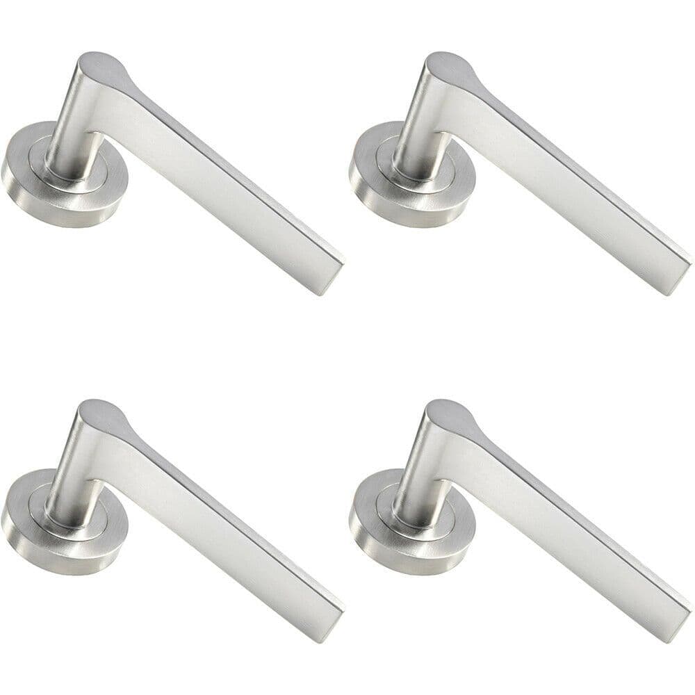 4x PAIR Straight Rounded Handle on Round Rose Concealed Fix Satin Nickel
