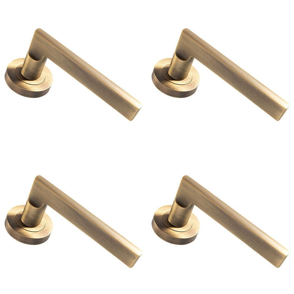 4x PAIR Straight Plinth Mounted Lever on Round Rose Concealed Fix Antique Brass