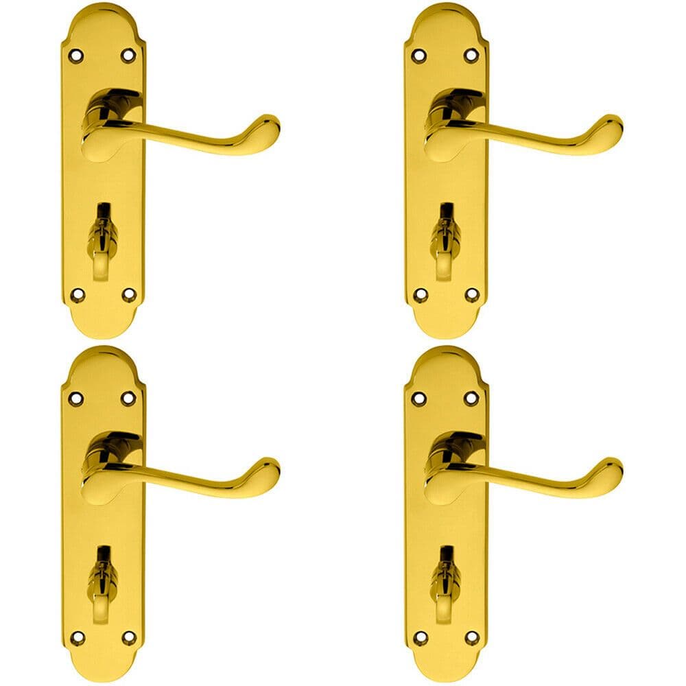 4x PAIR Victorian Upturned Lever on Bathroom Backplate 170 x 42mm Brass
