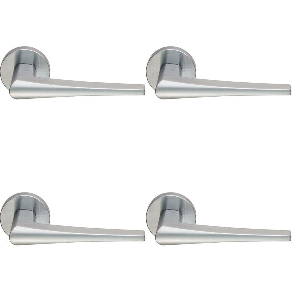 4x PAIR Straight Wedge Shaped Handle on Round Concealed Fix Satin Chrome