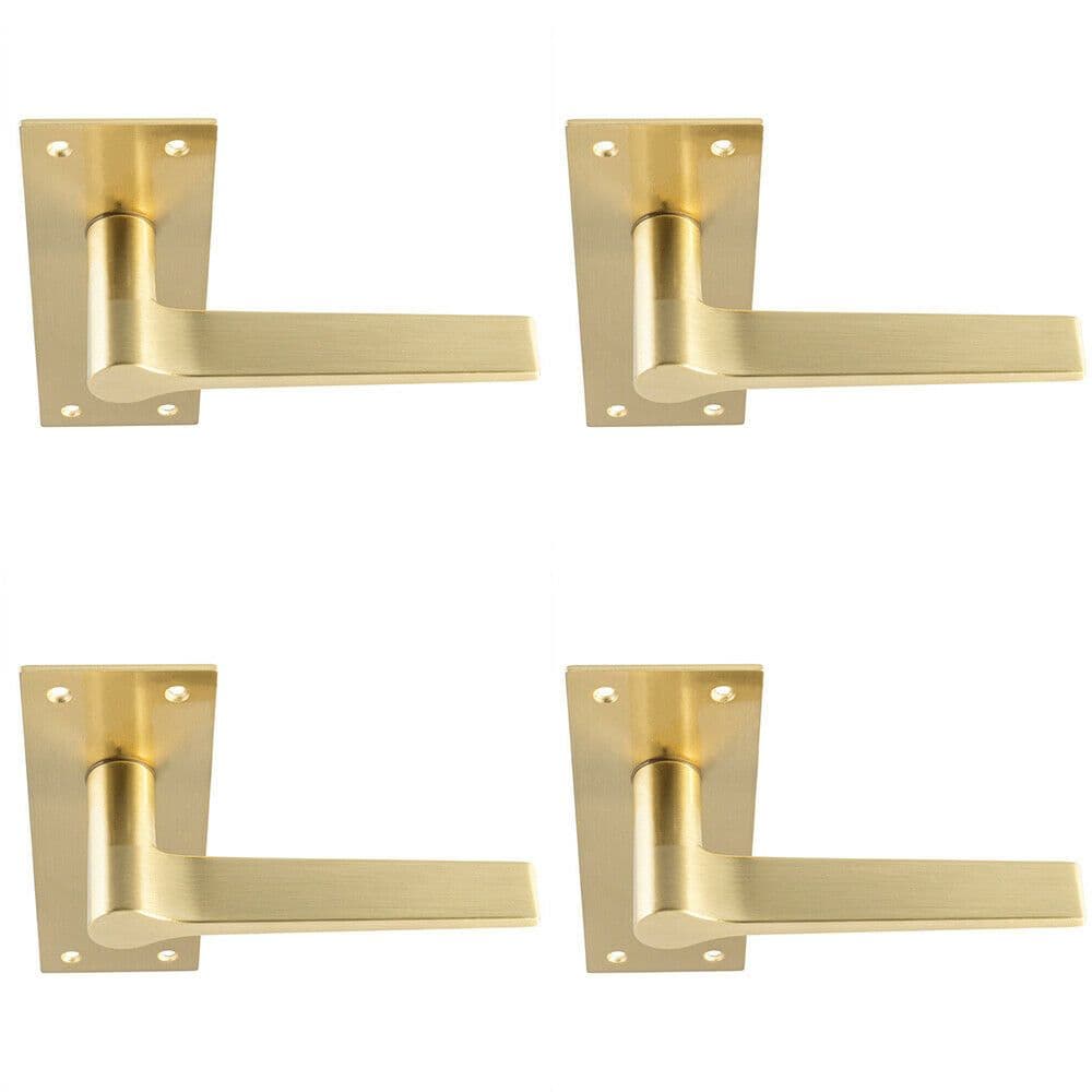 4x PAIR Flat Straight Handle on Slim Lock Backplate 150 x 50mm Antique Brass