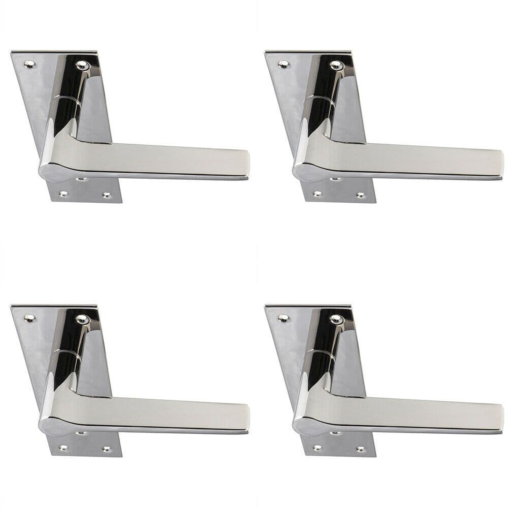 4x PAIR Flat Straight Handle on Slim Lock Backplate 150 x 50mm Polished Nickel