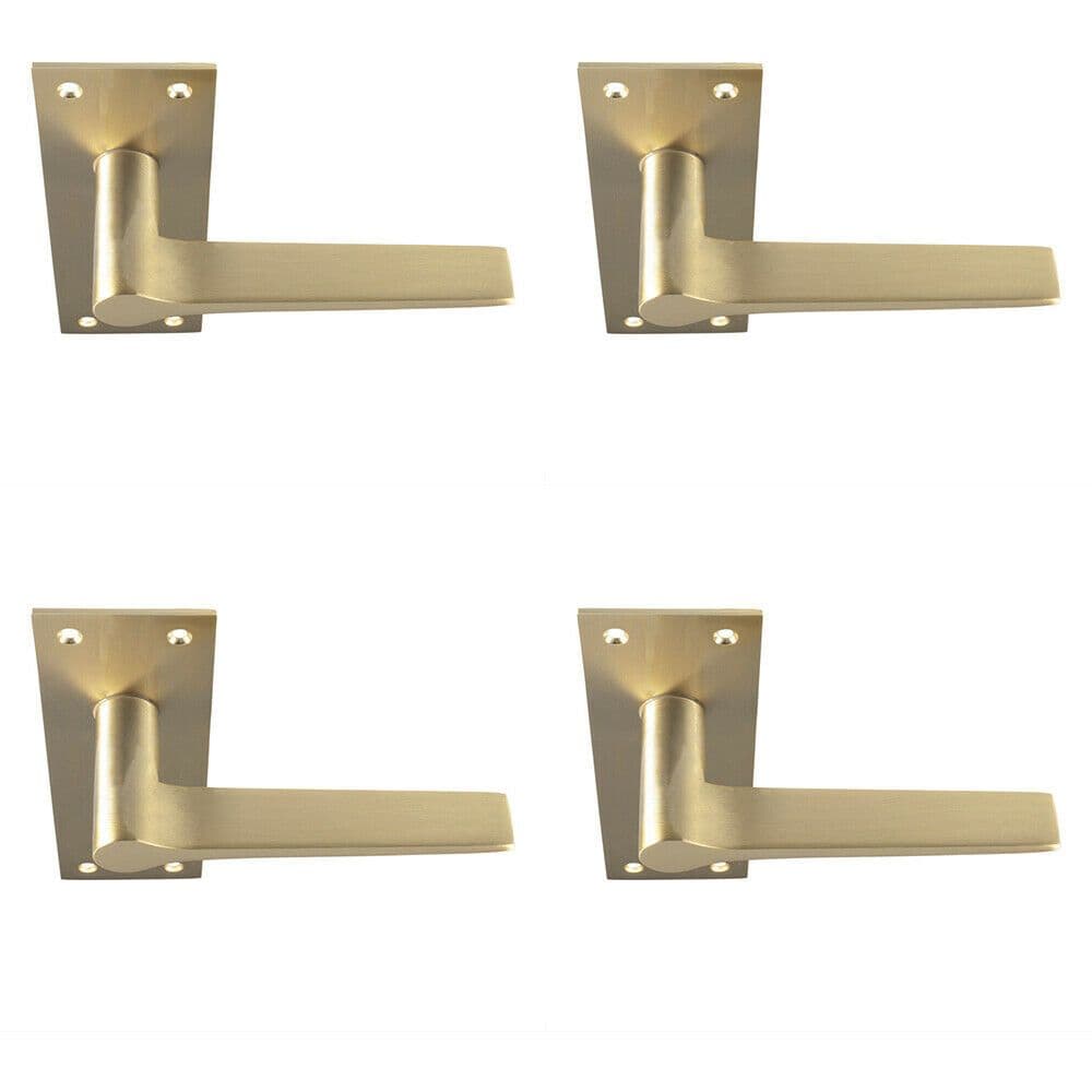 4x PAIR Flat Straight Handle on Slim Lock Backplate 150 x 50mm Satin Brass