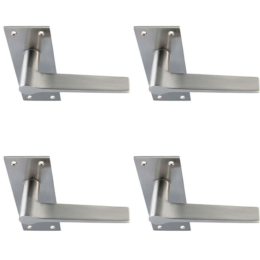 4x PAIR Flat Straight Handle on Slim Lock Backplate 150 x 50mm Satin Nickel