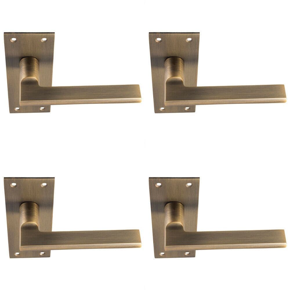 4x PAIR Straight Bar Handle on Slim Lock Backplate 150 x 50mm Antique Brass