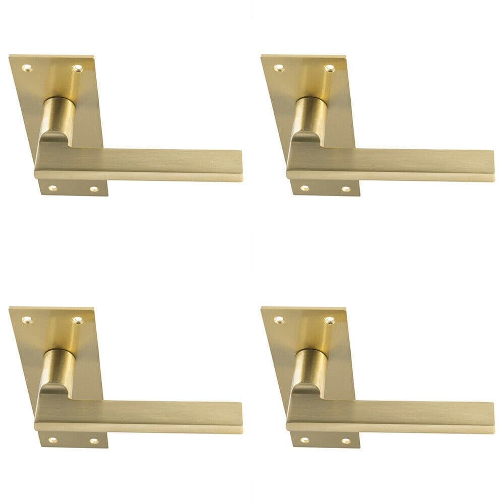 4x PAIR Straight Bar Handle on Slim Lock Backplate 150 x 50mm Satin Brass