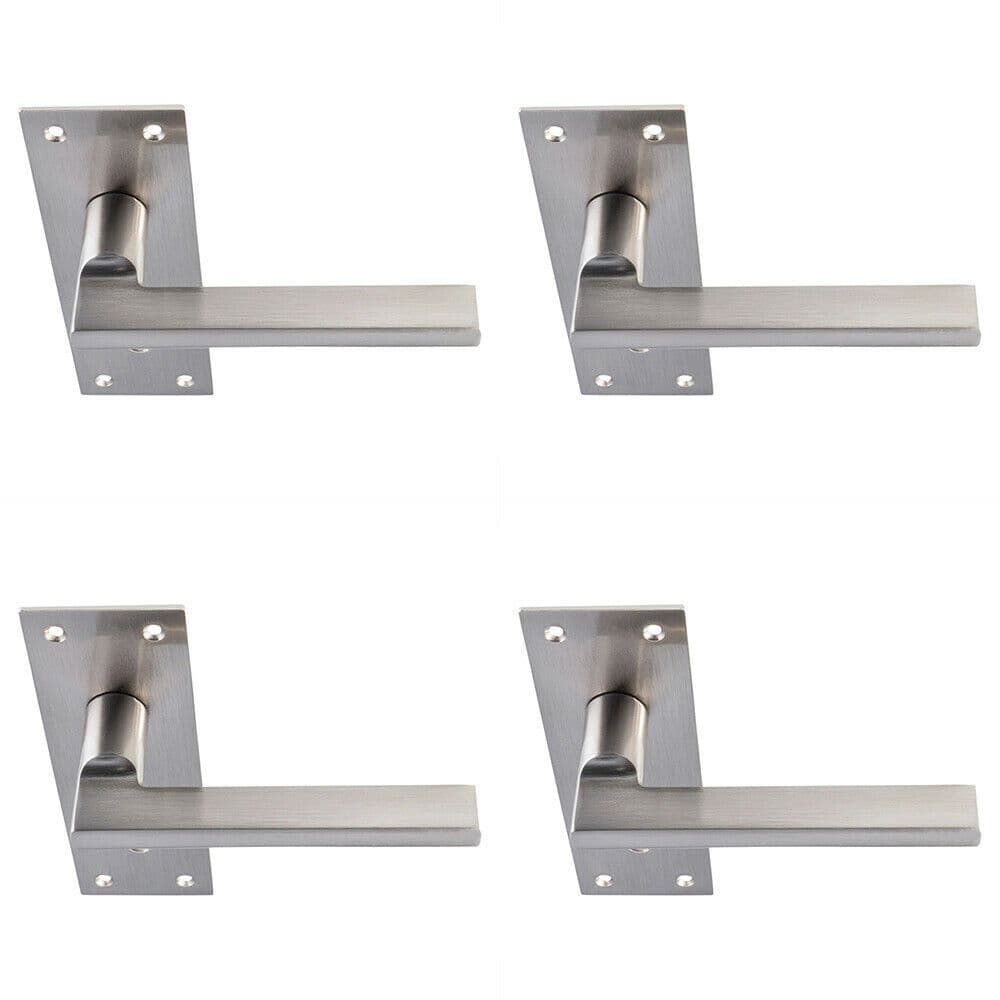 4x PAIR Straight Bar Handle on Slim Lock Backplate 150 x 50mm Satin Nickel