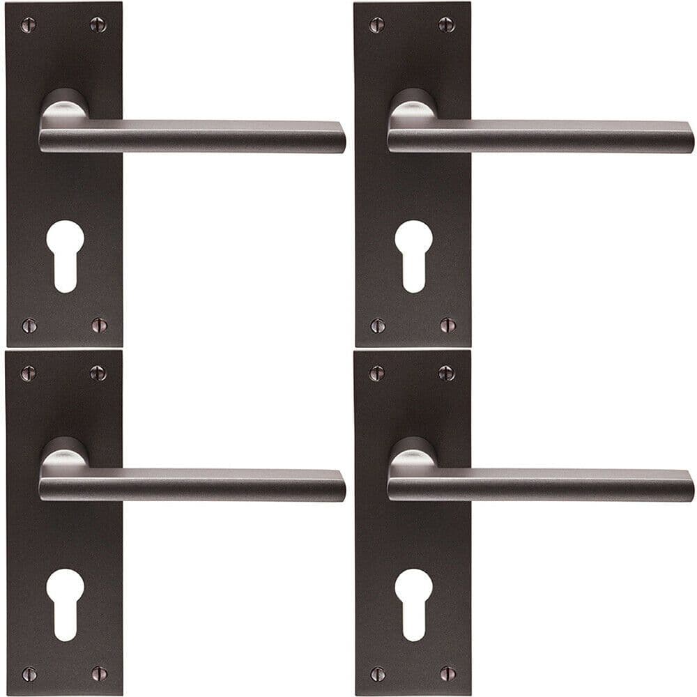 4x PAIR Straight Bar Handle on Slim Euro Lock Backplate 150 x 50mm Matt
