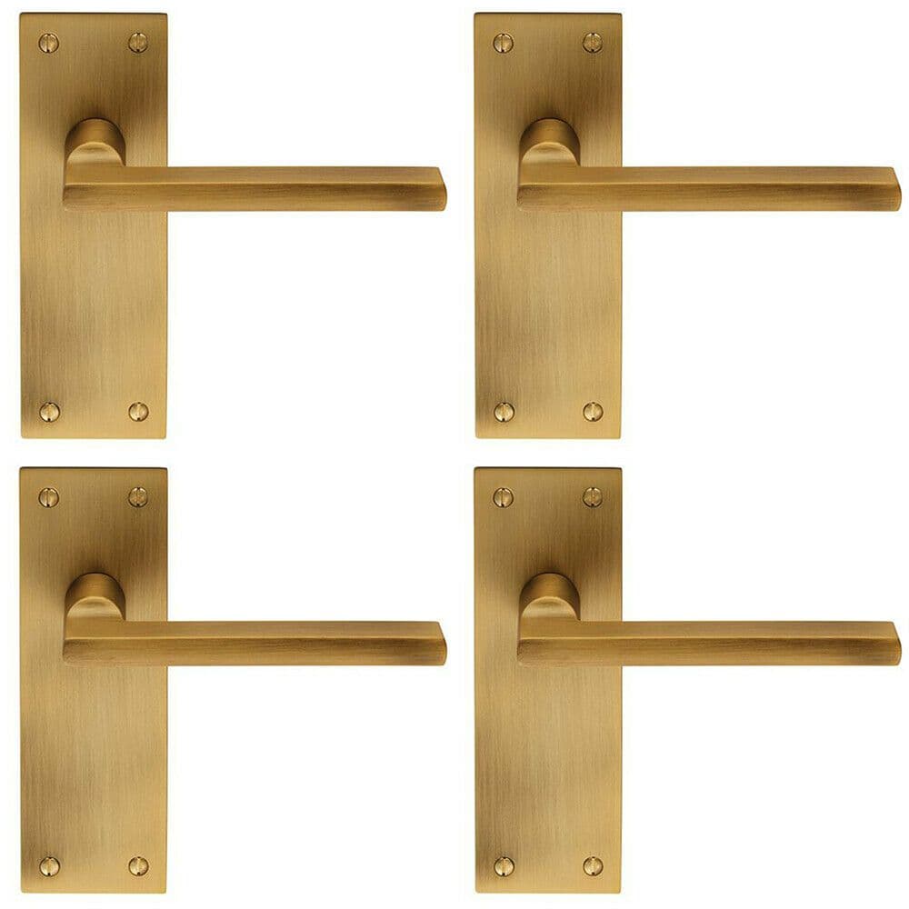 4x PAIR Straight Bar Handle on Slim Latch Backplate 150 x 50mm Antique Brass
