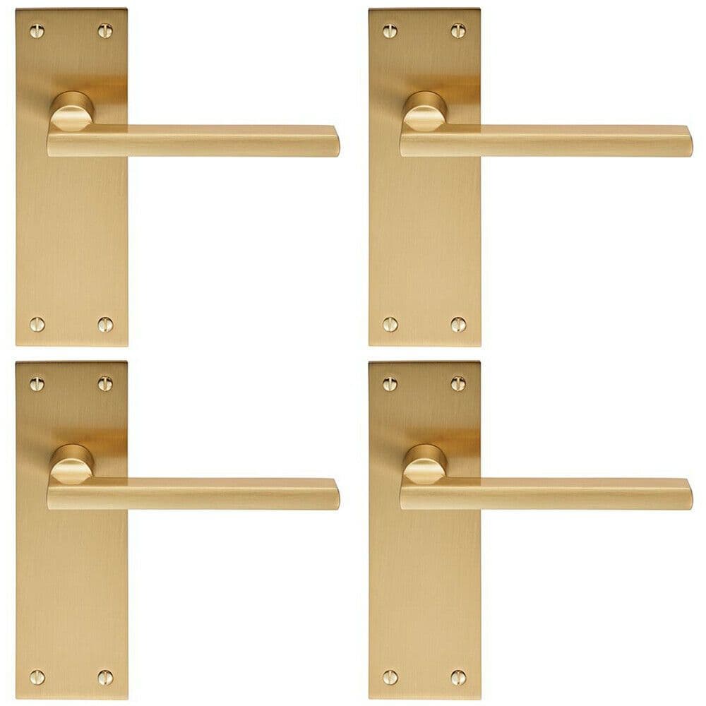 4x PAIR Straight Bar Handle on Slim Latch Backplate 150 x 50mm Satin Brass