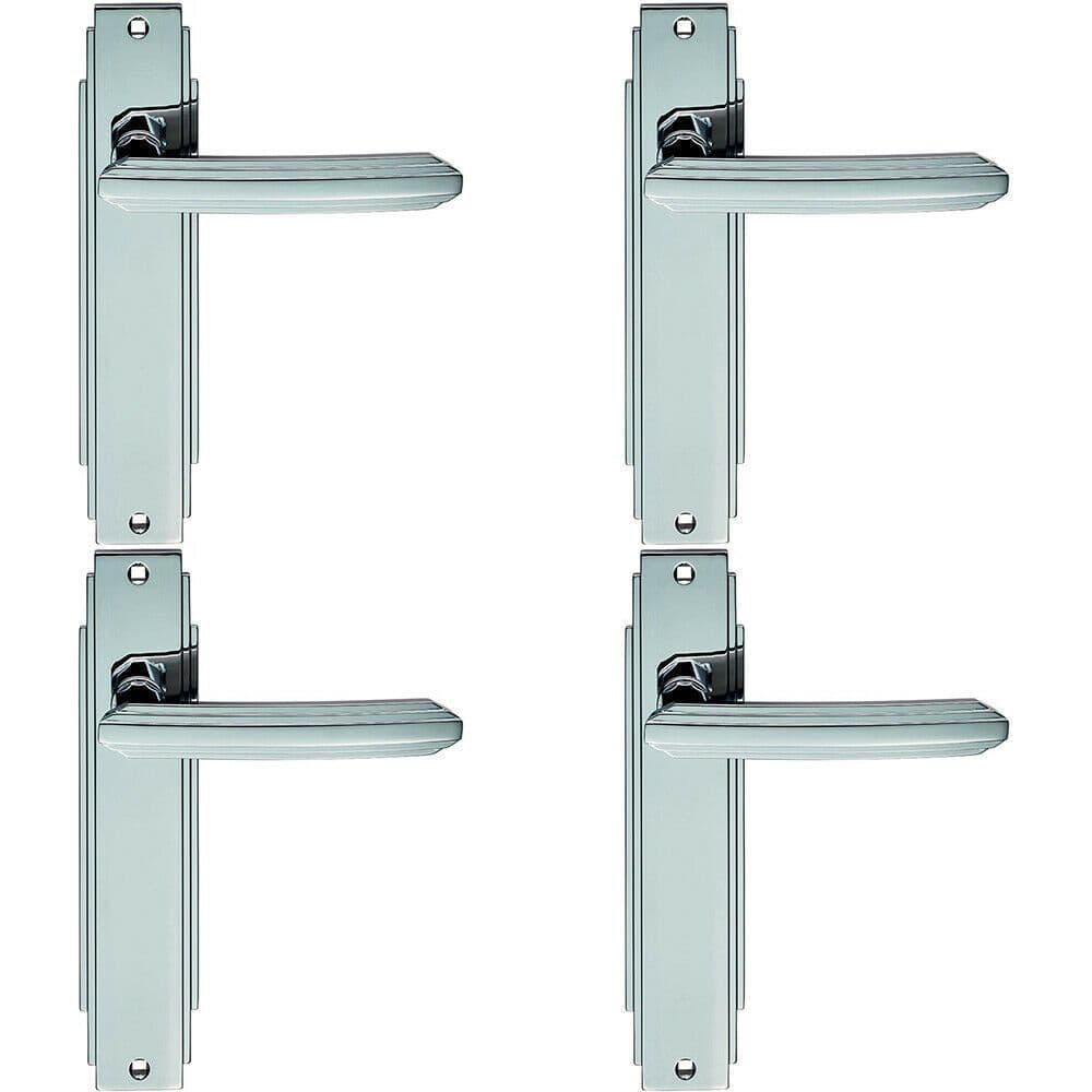 4x PAIR Line Detailed Handle on Latch Backplate 205 x 45mm Polished Chrome